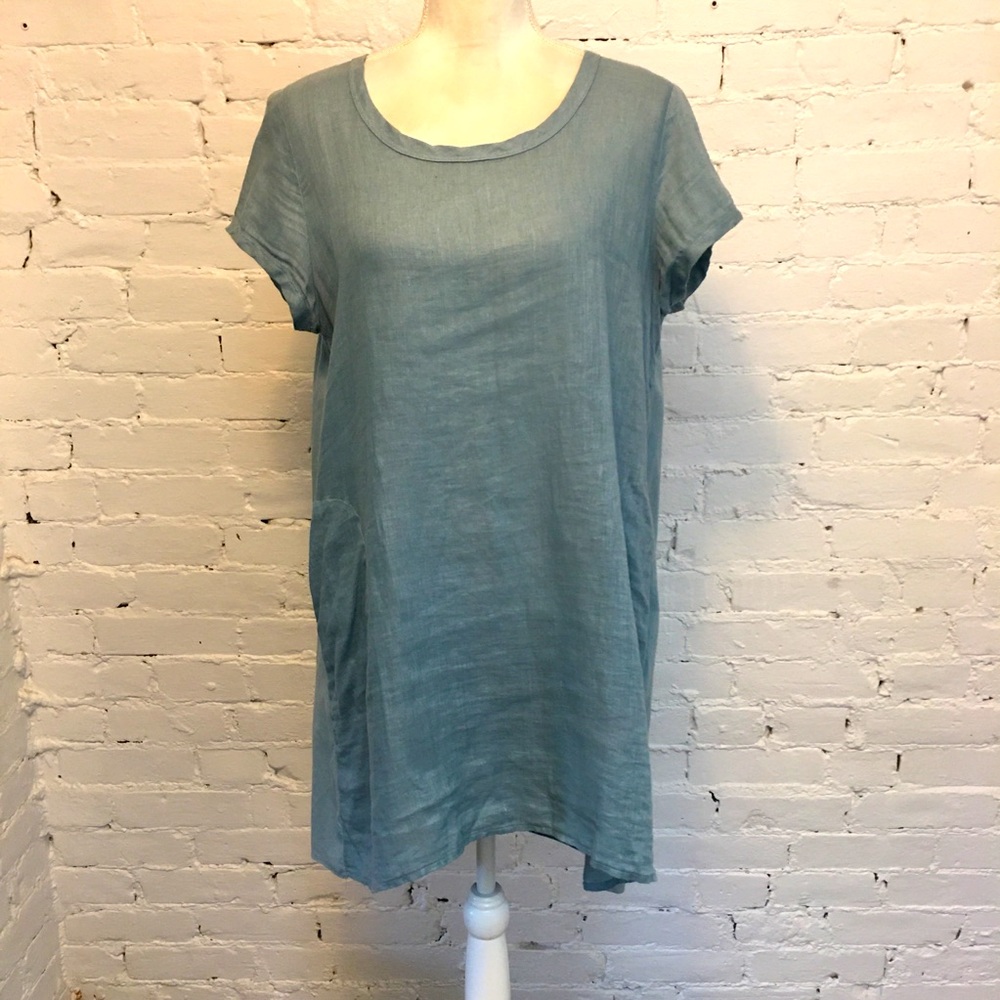 CP Shades linen and cotton short sleeve dress green size m